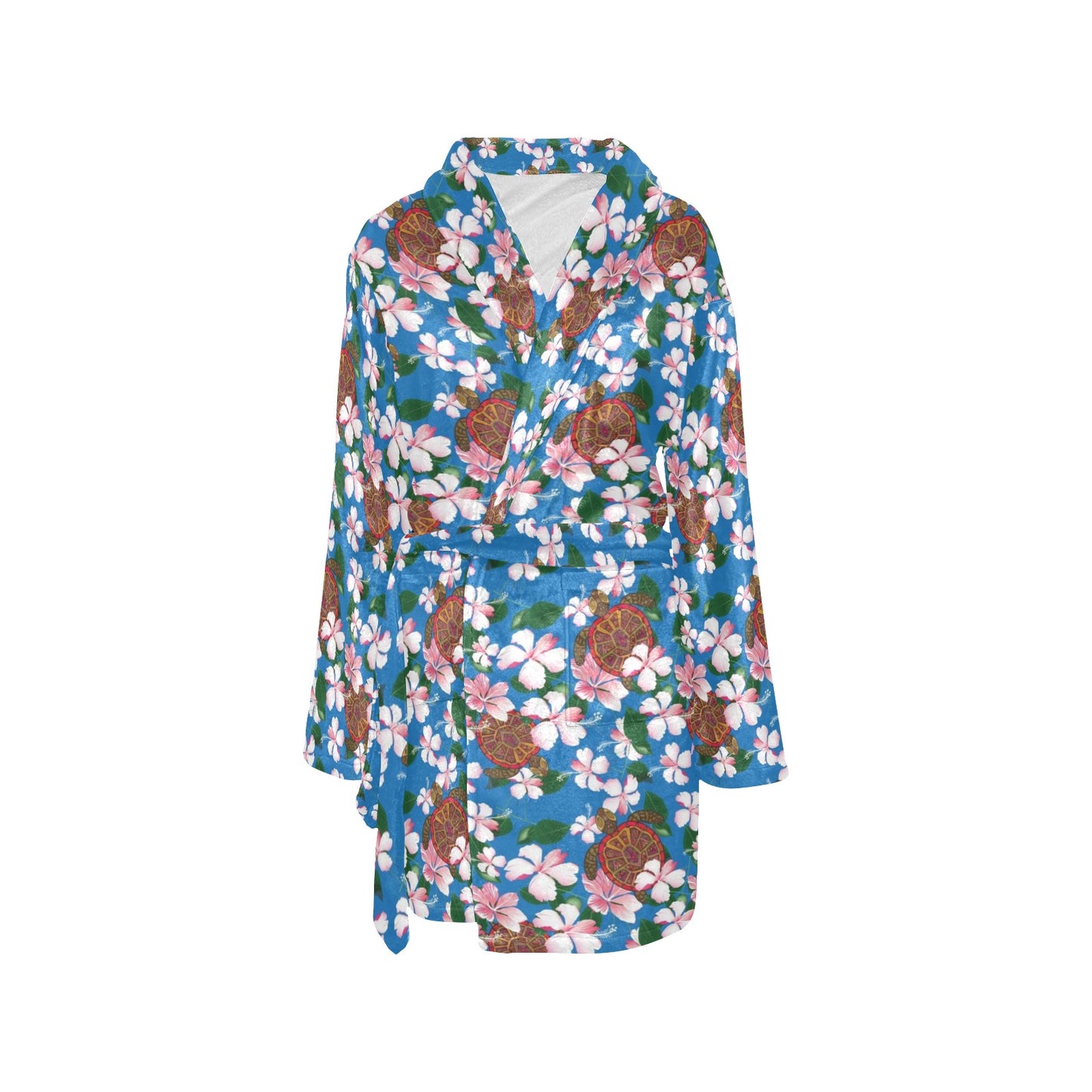 Sea Turtle Pink Hibiscus Hawaiian Print Women's Fleece Robe