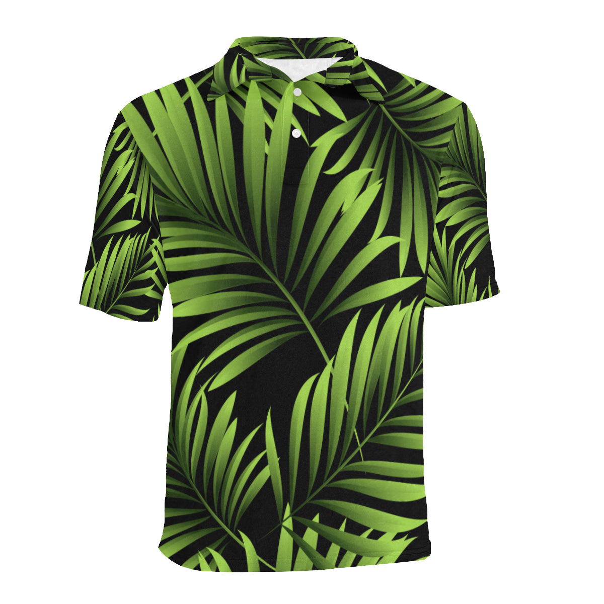 Green Neon Tropical Palm Leaves Men Polo Shirt