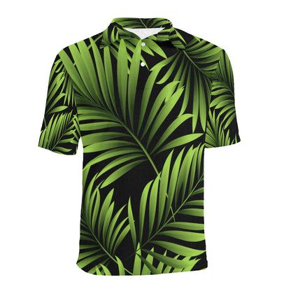 Green Neon Tropical Palm Leaves Men Polo Shirt