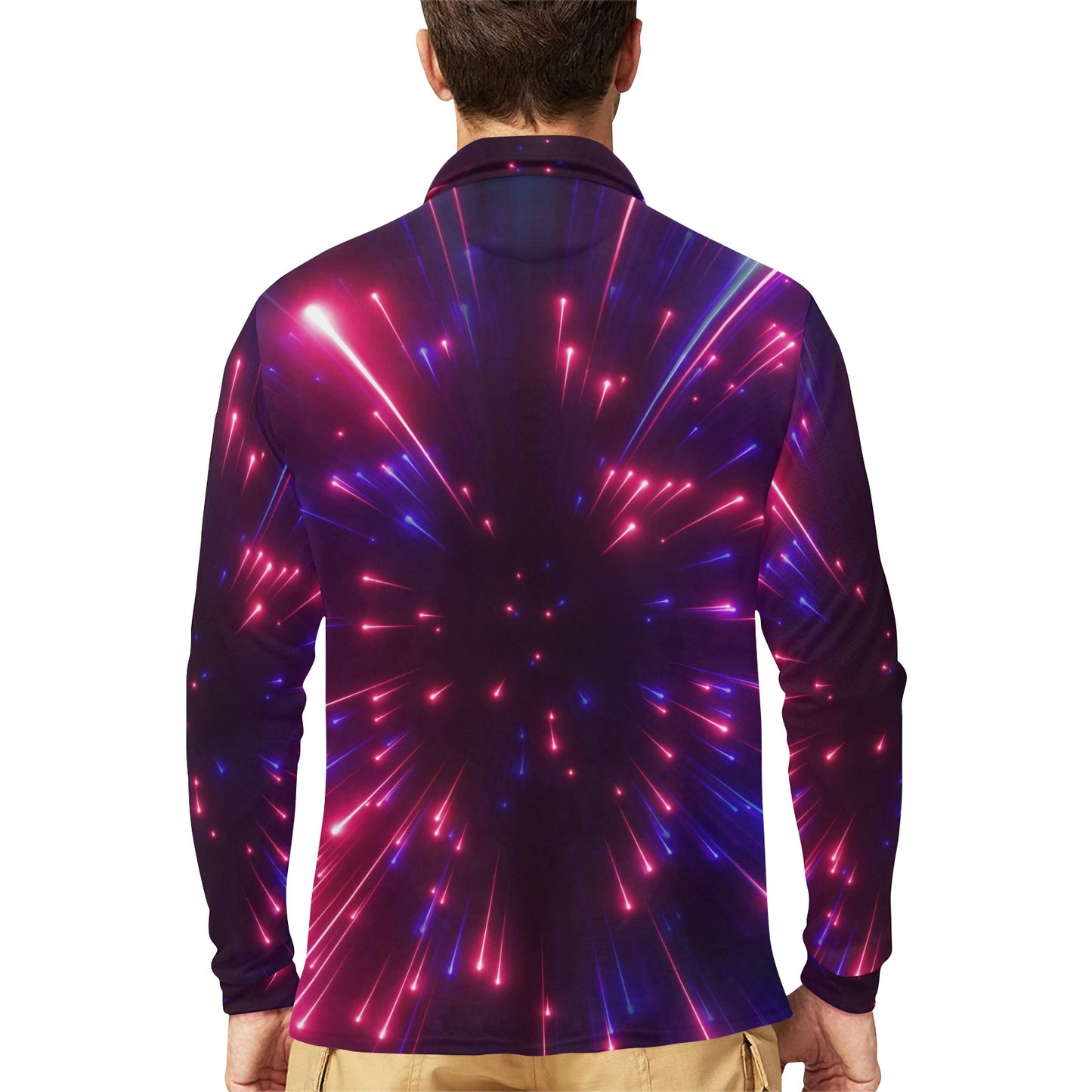 Celestial Purple Blue Neon Speed Light Long Sleeve Polo Shirt For Men's