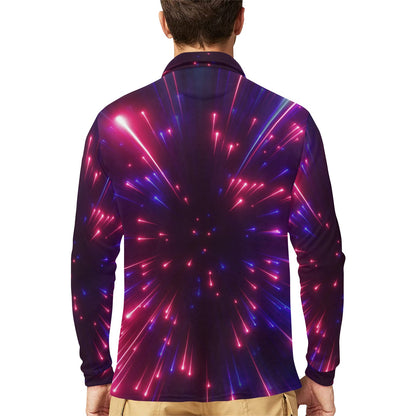 Celestial Purple Blue Neon Speed Light Long Sleeve Polo Shirt For Men's