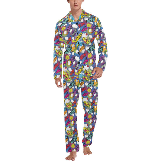 Comic Book Pattern Print Design 02 Men's Long Pajama Set