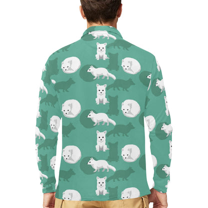 Arctic Fox Pattern Print Design Long Sleeve Polo Shirt For Men's