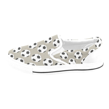 Soccer Ball Print Design LKS302 White Slip Ons Canvas Women's Shoes