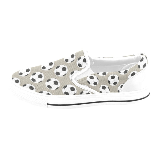 Soccer Ball Print Design LKS302 White Slip Ons Canvas Women's Shoes