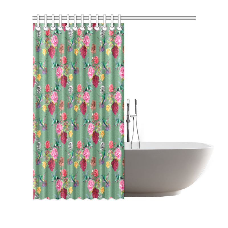 Hummingbird with Rose Themed Print Shower Curtain