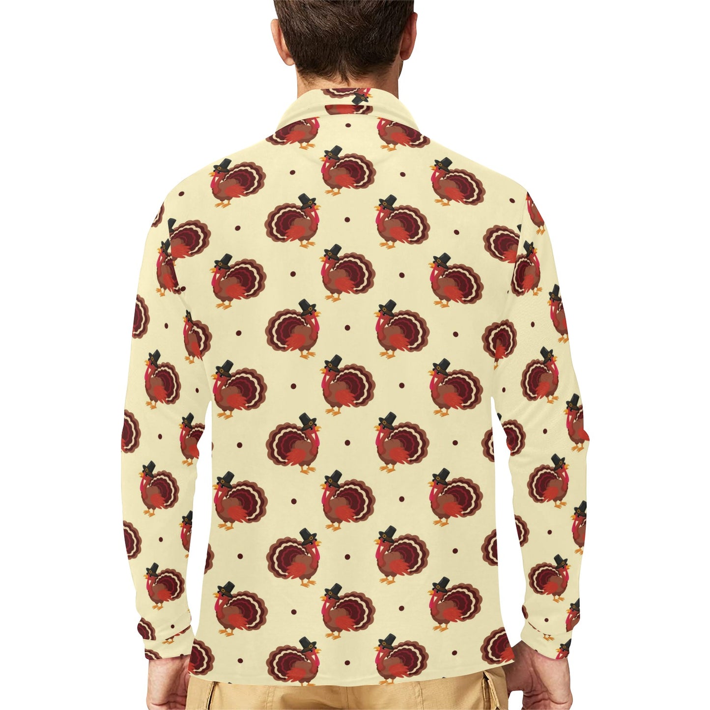 Thanksgiving Print Design LKS3010 Long Sleeve Polo Shirt For Men's