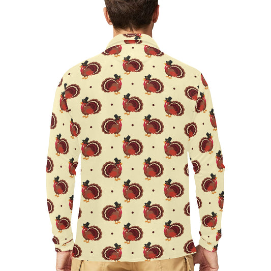 Thanksgiving Print Design LKS3010 Long Sleeve Polo Shirt For Men's