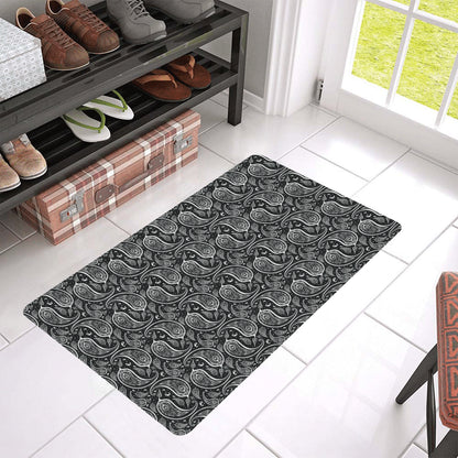 Paisley Black Design Print Rubber Doormat