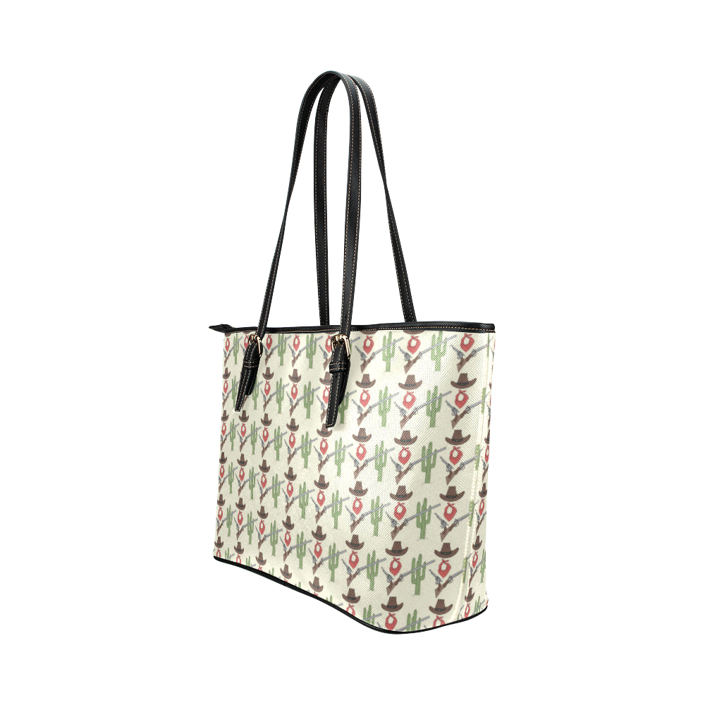 Western Cowboy Print Leather Tote Bag