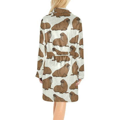 Walrus Pattern Print Design 03 Women's Fleece Robe