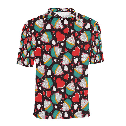 Cupcakes Heart Print Pattern Men Polo Shirt