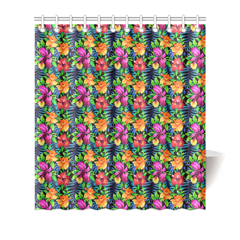 Tropical Folower Colorful Print Shower Curtain