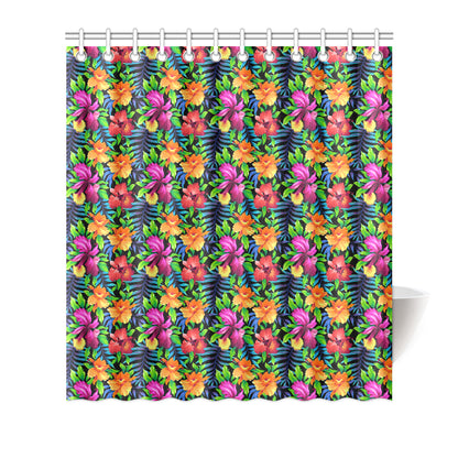 Tropical Folower Colorful Print Shower Curtain