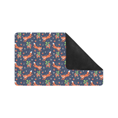 Fox Strawberry Print Pattern Rubber Doormat