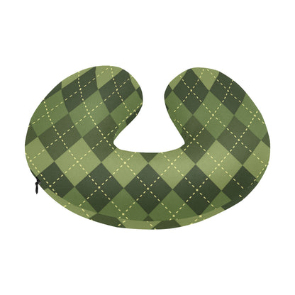 Argyle Green Pattern Print Design 01 U-Shaped Travel Neck Pillow