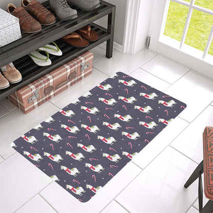 Llama with Candy Cane Themed Print Rubber Doormat
