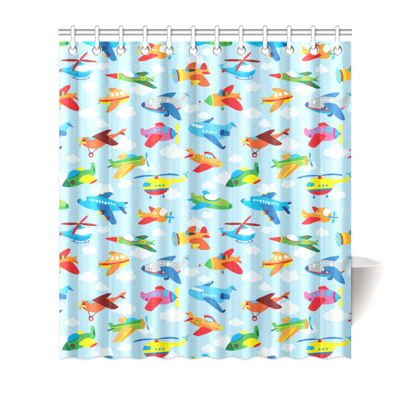 Airplane Colorful Pattern Print Design 01 Shower Curtain
