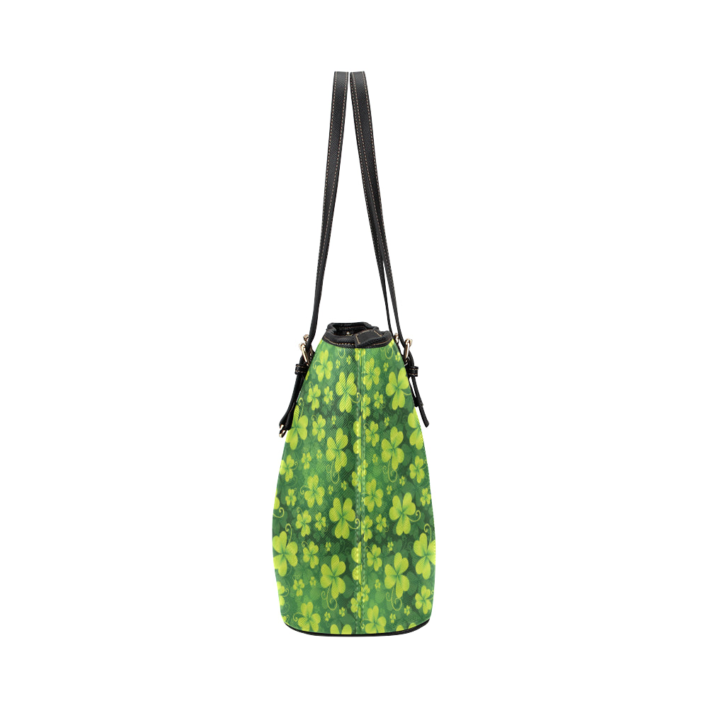 Shamrock Clover Print Leather Tote Bag