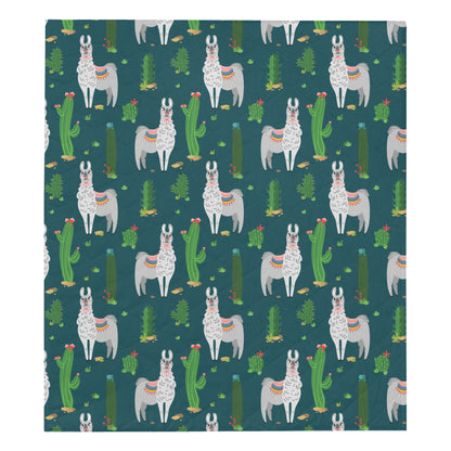 Llama Cactus Pattern Print Design 013 Premium Quilt