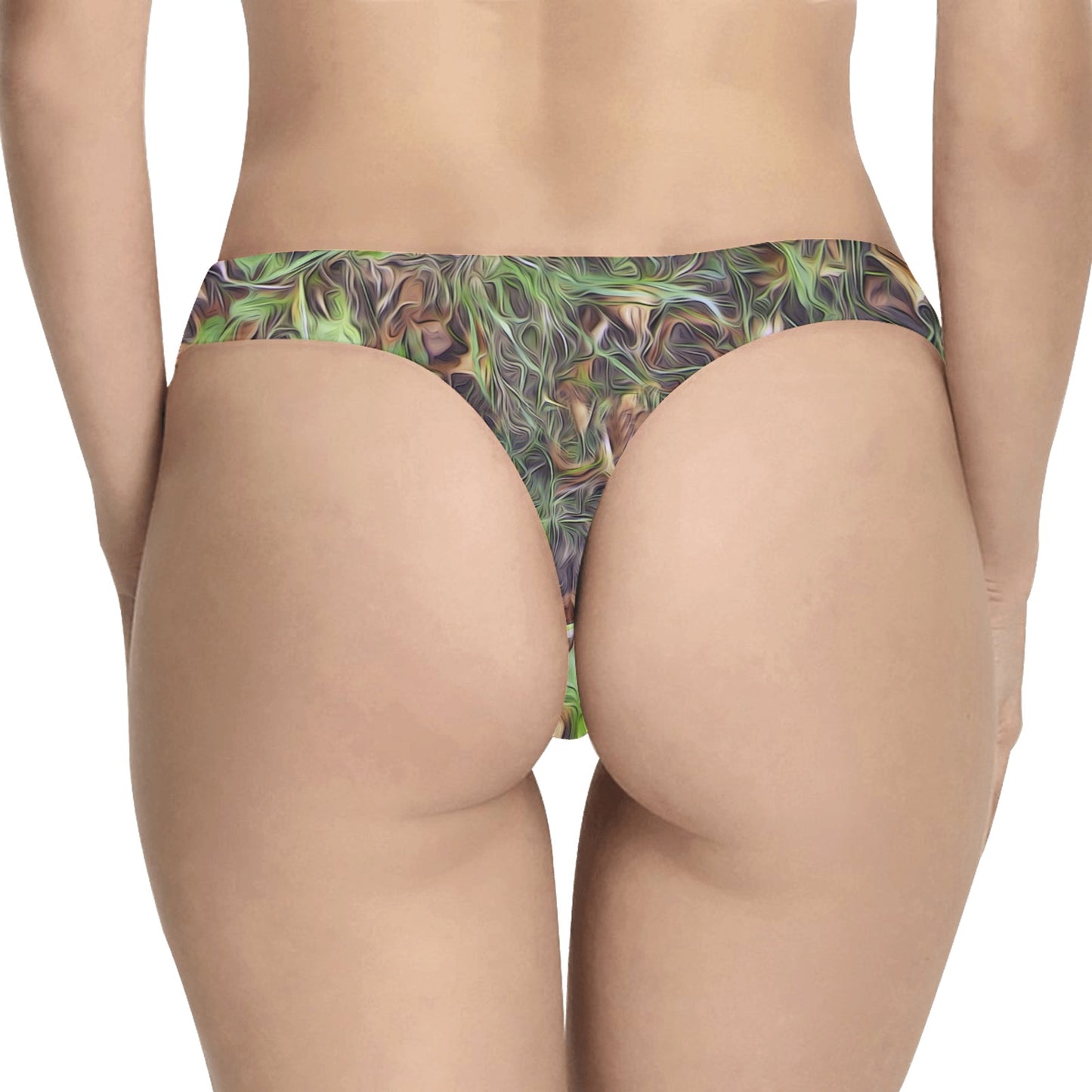 Camouflage Realistic Tree Print Women's Thongs