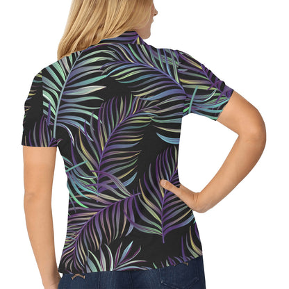 Tropical Palm Leaves Pattern Brightness Women's Polo Shirt