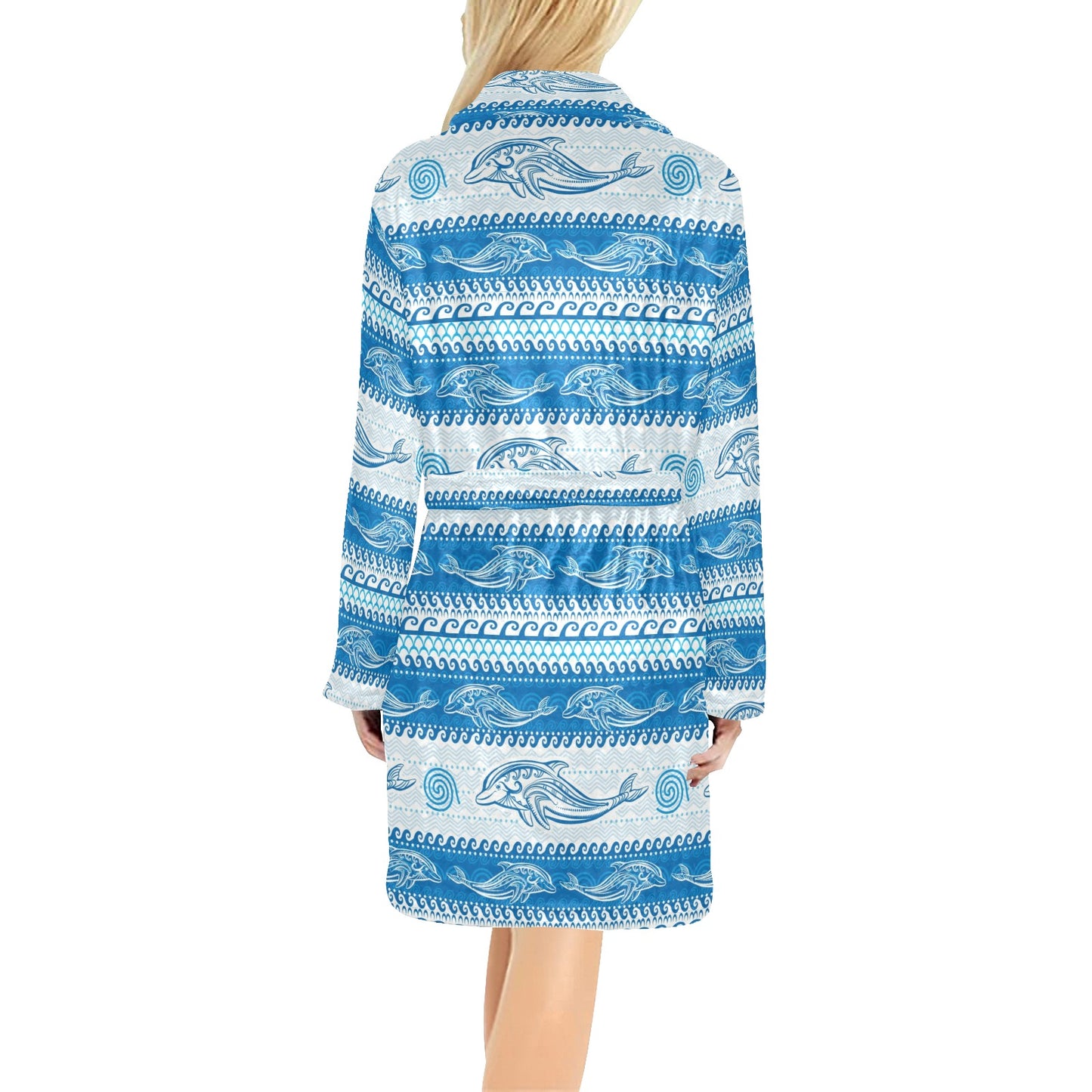 Dolphin Tribal Print Pattern Women's Fleece Robe
