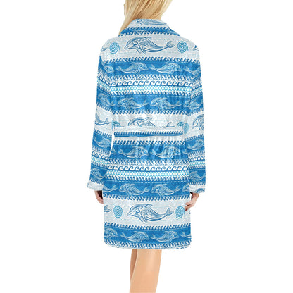 Dolphin Tribal Print Pattern Women's Fleece Robe