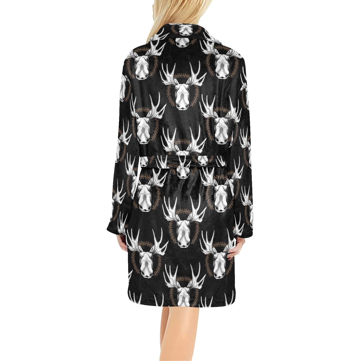 Moose Pattern Print Design 02 Women's Fleece Robe