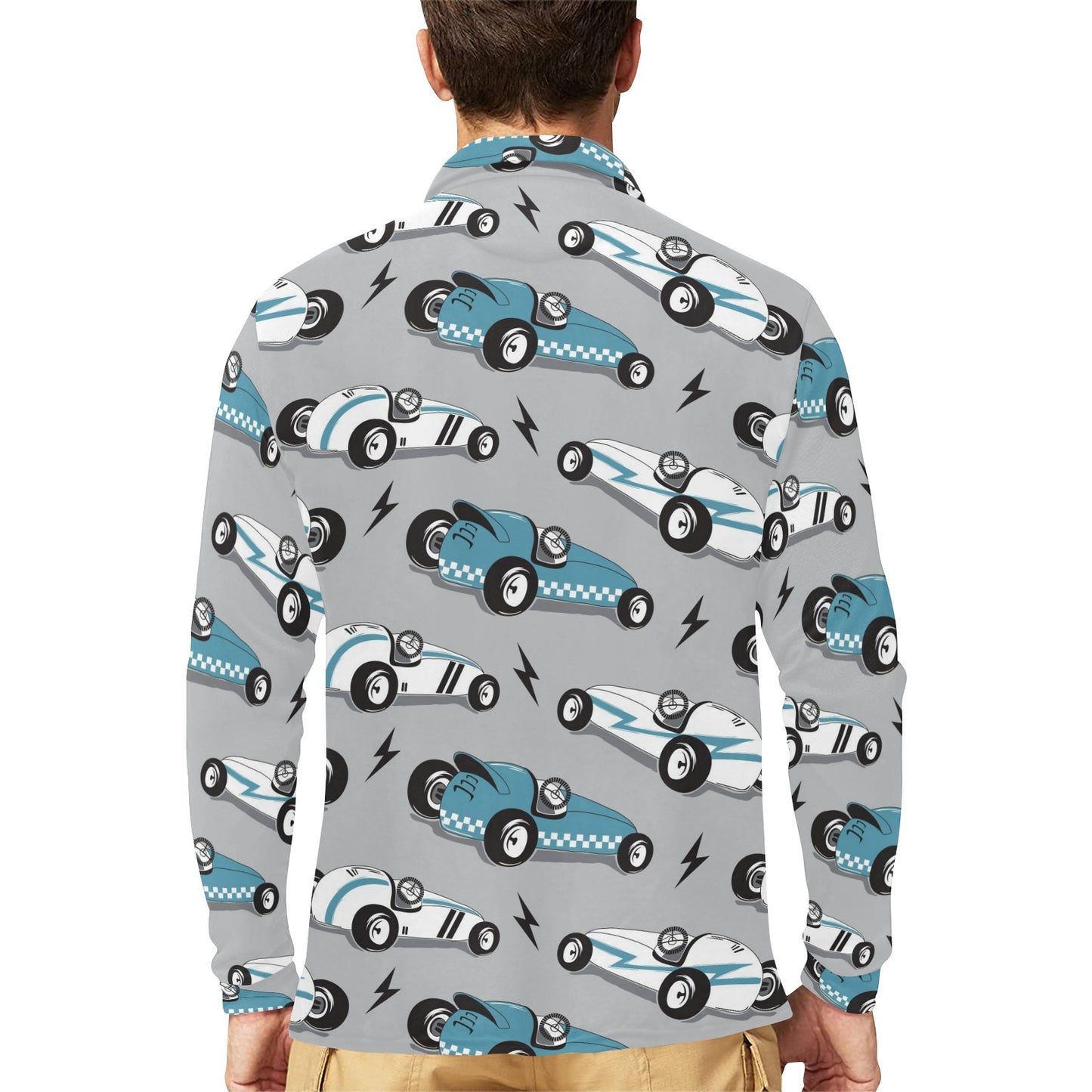 Racing Vintage Pattern Print Design A02 Long Sleeve Polo Shirt For Men's