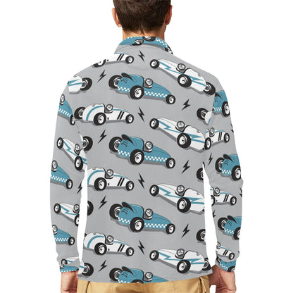 Racing Vintage Pattern Print Design A02 Long Sleeve Polo Shirt For Men's