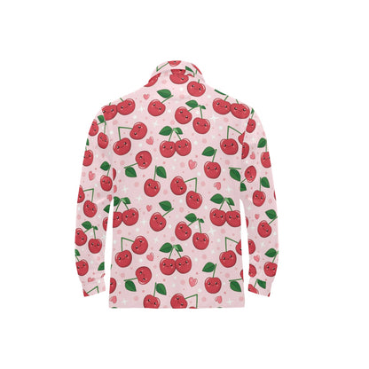 Cherry Pattern Print Design CH02 Long Sleeve Polo Shirt For Men's