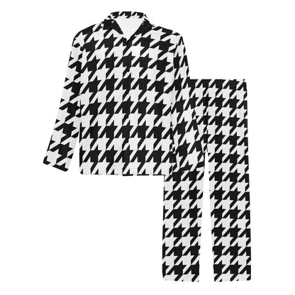Houndstooth Black White Pattern Print Design 05 Men's Long Pajama Set