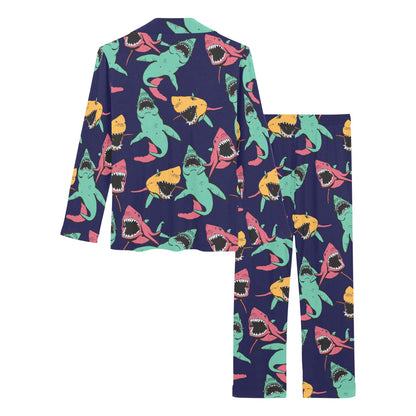 Shark Bite Pattern Women's Long Pajama Set