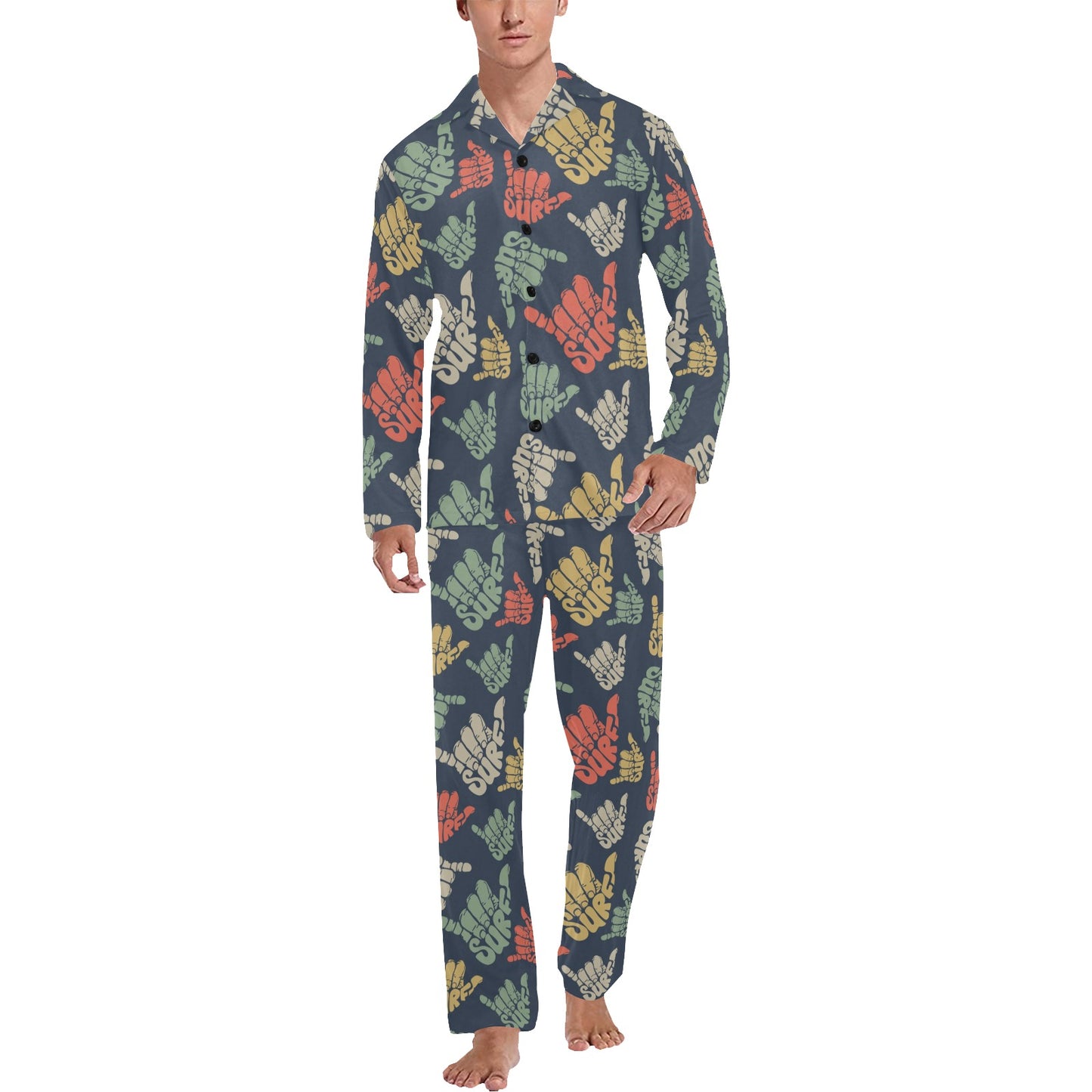 Surf Hand sign Men's Long Pajama Set