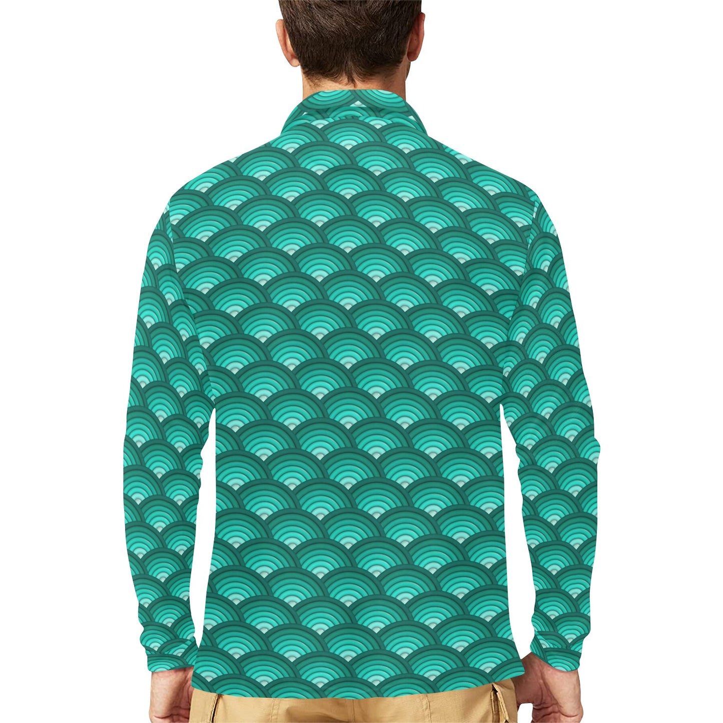 Scales Pattern Print Design 01 Long Sleeve Polo Shirt For Men's