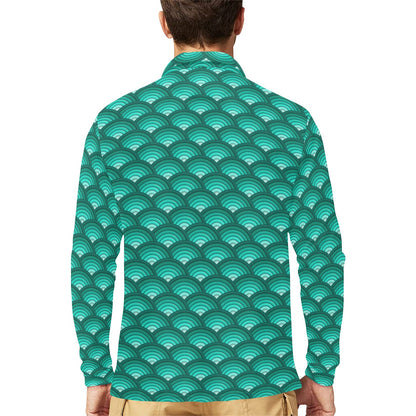 Scales Pattern Print Design 01 Long Sleeve Polo Shirt For Men's