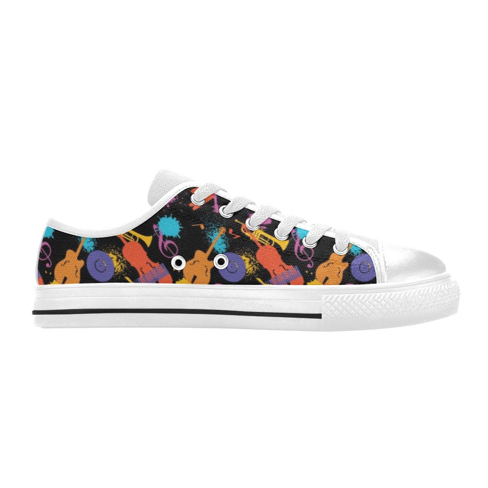 Saxophone Print Design LKS406 Women's White Low Top Shoes