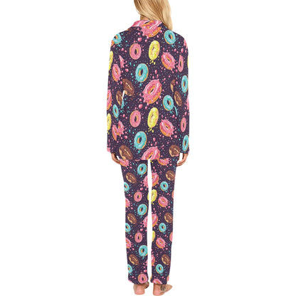 Donut Pattern Print Design DN03 Women's Long Pajama Set