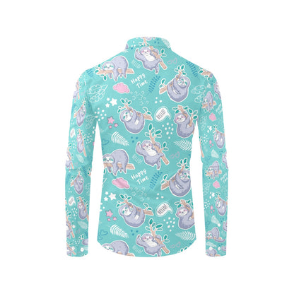 Sloth Print Design LKS309 Men's Long Sleeve Dress Shirt