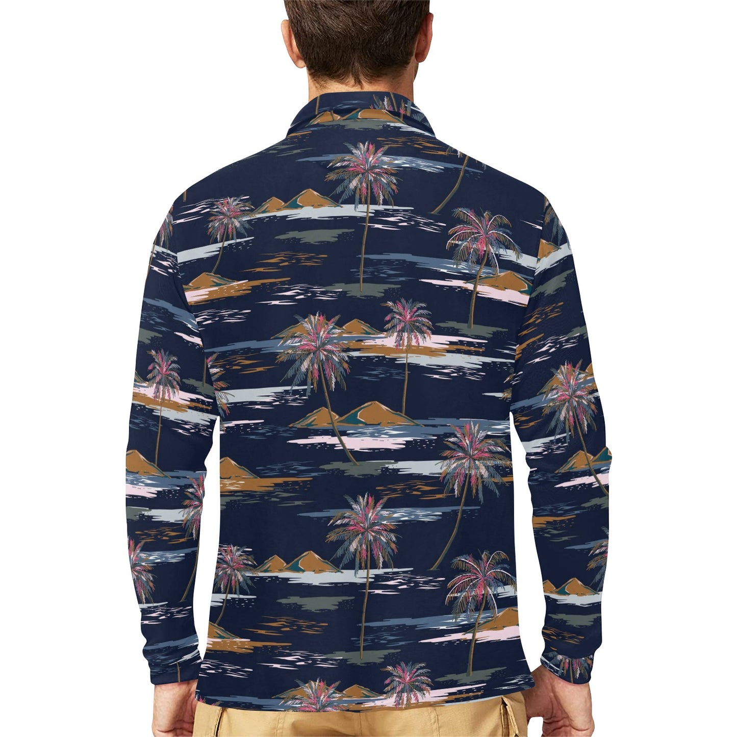 Pacific island Pattern Print Design A06 Long Sleeve Polo Shirt For Men's