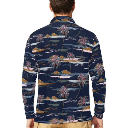 Pacific island Pattern Print Design A06 Long Sleeve Polo Shirt For Men's