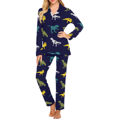 T Rex Pattern Print Design A07 Women's Long Pajama Set