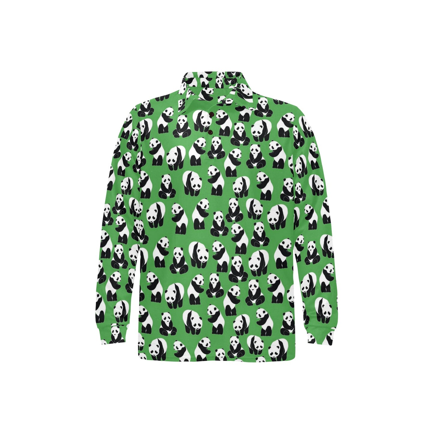 Panda Bear Pattern Themed Print Long Sleeve Polo Shirt For Men's