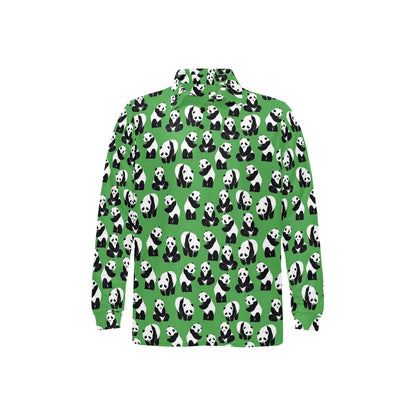 Panda Bear Pattern Themed Print Long Sleeve Polo Shirt For Men's