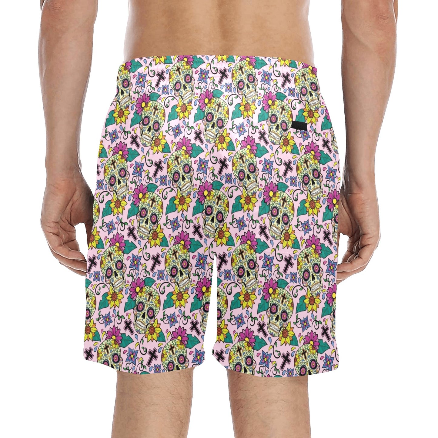 Sugar Skull Print Design LKS307 Men's Swim Trunks Beach Shorts