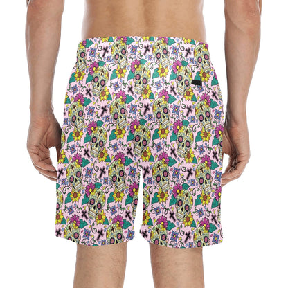 Sugar Skull Print Design LKS307 Men's Swim Trunks Beach Shorts