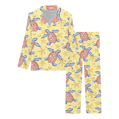 Sea Turtle Pattern Print Design T06 Women's Long Pajama Set