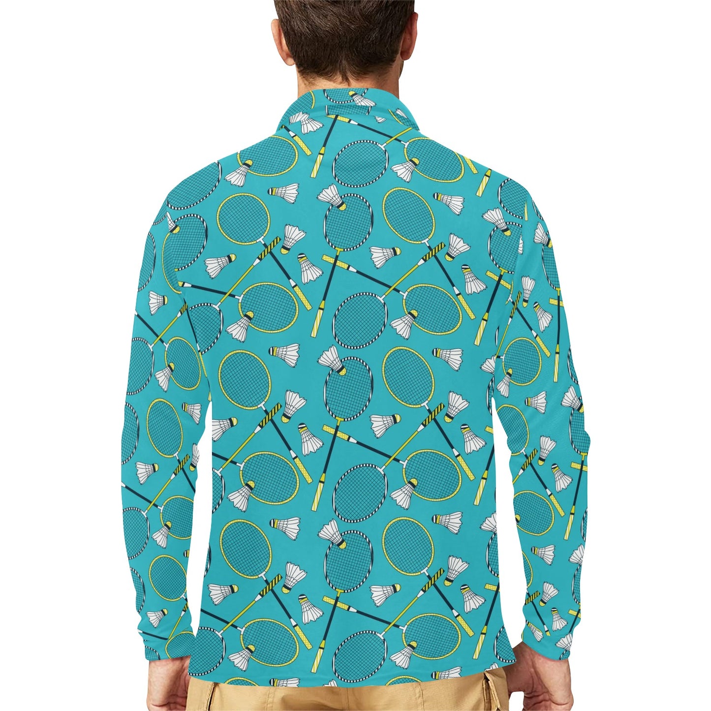 Badminton Pattern Print Design 06 Long Sleeve Polo Shirt For Men's
