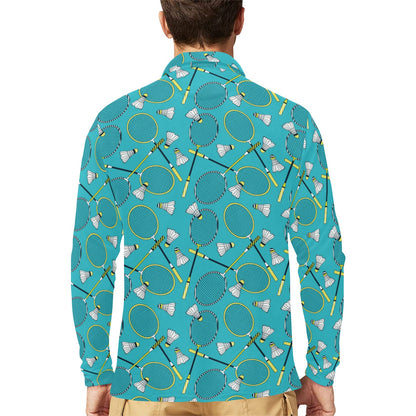 Badminton Pattern Print Design 06 Long Sleeve Polo Shirt For Men's